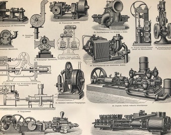1897 Pumps Original Antique Print - Available Framed - Victorian Technology - Machinery - Vintage Wall Decor