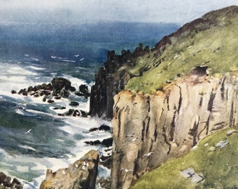 1925 The Land's End Original Antique Print - Cornwall - England - Mounted and Matted - Available Framed