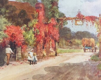 1913 The Swan Hotel, Fittleworth Original Antique Print - Sussex - England - Mounted and Matted - Available Framed
