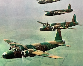 1940 Wellington Bombers in Formation Original Vintage Print - Mounted and Matted - Available Framed