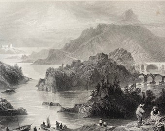 1840 Cromwell's Bridge, Glengariff Original Antique Engraving - Landscape Scenery - Ireland - Mounted and Matted - Available Framed