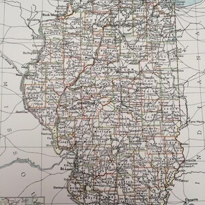 1898 Illinois Große Original antike A & C schwarze Karte - USA - viktorianische Wand Dekoration - Hochzeit Geschenk Idee