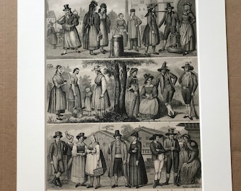 1849 French, Flemish, Dutch People and Culture Original Antique Engraving - Mounted and Matted - Available Framed