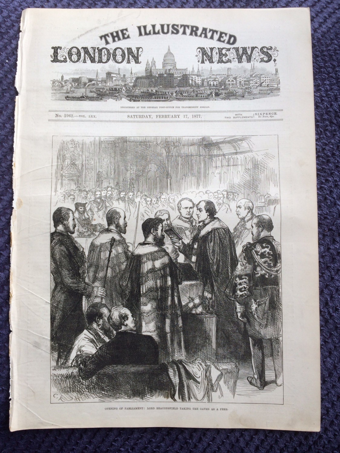 1877 Opening of Parliament Lord Beaconsfield taking the oaths as a