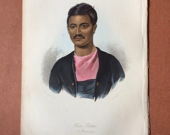 1855 Ram Ruttun - A Brahman Original Antique Hand Coloured Engraving - Human Races - Anthropology - Ethnography - India