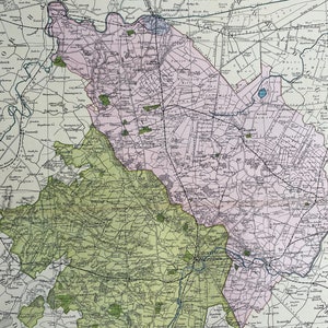 1902 Huntingdonshire originele antieke kaart met spoorwegen, stations, kruispunten en kanalen - grote muurkaart - stadsplattegrond - Engeland
