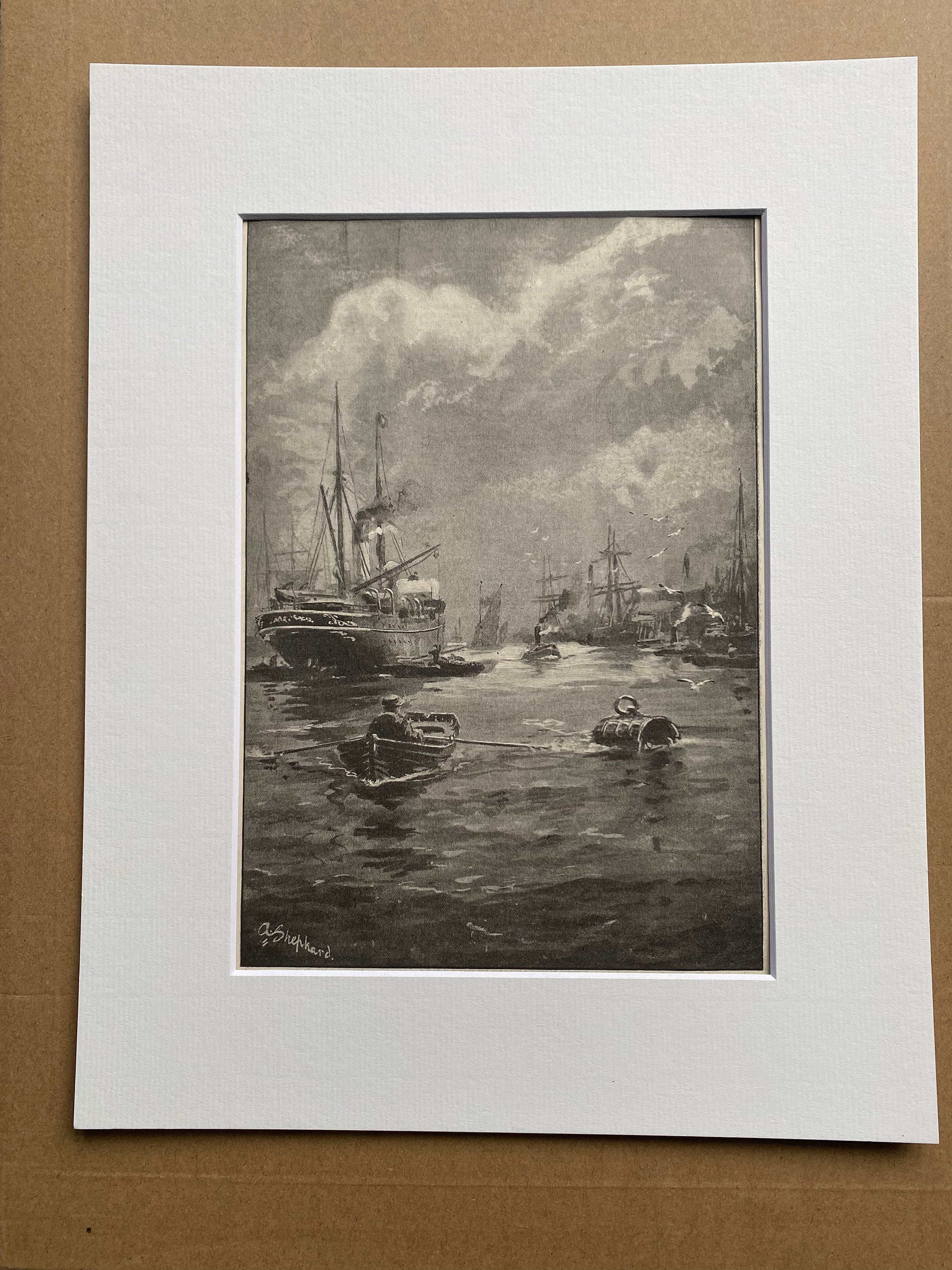 1904 Shipping in the Thames Original Antique Print London River