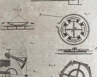 1806 Waterworks Original Antique Engraving - Water Wheel - Water Mill - Encyclopaedia - Mounted and Matted - Available Framed