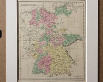 1858 German States Original Antique Map - Available Framed - Gift Idea - Vintage Map - Wall Decor