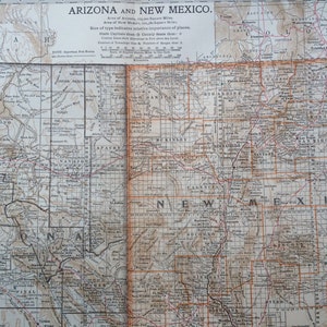 Grande carte ancienne originale de l'Arizona et du Nouveau-Mexique de 1903 montrant les routes postales importantes - Carte de l'État des États-Unis