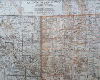 1903 Arizona and New Mexico Original Large Antique Map showing important post routes - US State Map