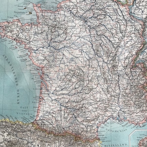 1897 France Original Antique Map - Available Framed - Cartography - Vintage Map