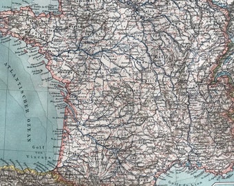 1897 France Original Antique Map - Available Framed - Cartography - Vintage Map
