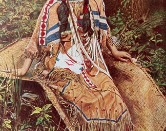 1940s Native American Girl of the Ojibwa Tribe Original Vintage Print - Mounted and Matted - Available Framed