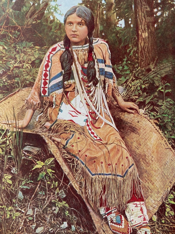1940s Native American Girl of the Ojibwa Tribe Original Vintage