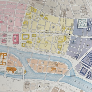 1898 París - Distrito Quatrieme - Mapa antiguo original - Francia - Decoración parisina - Plano de la ciudad - Montado y enmarcado - Disponible enmarcado