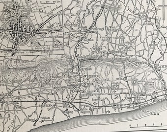 1883 Map of Chichester and West Sussex Original Antique Print - City Plan - Mounted and Matted - Available Framed