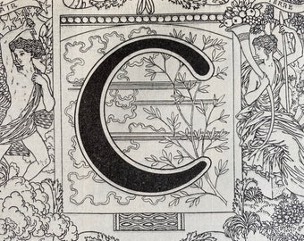 1923 Letter C Art Nouveau Original Antique Print - Mounted and Matted - Decorative Art - Alphabet - Gift Idea - Name Day Present