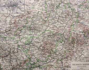 1895 Hessen-Nassau Province Original Antique Map - Available Framed - Germany - Vintage Wall Decor