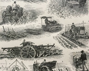 1923 Agricultural Machinery Original Antique Print - Mounted and Matted - Decorative Art - Wall Decor - Farming - Gift for Farmer