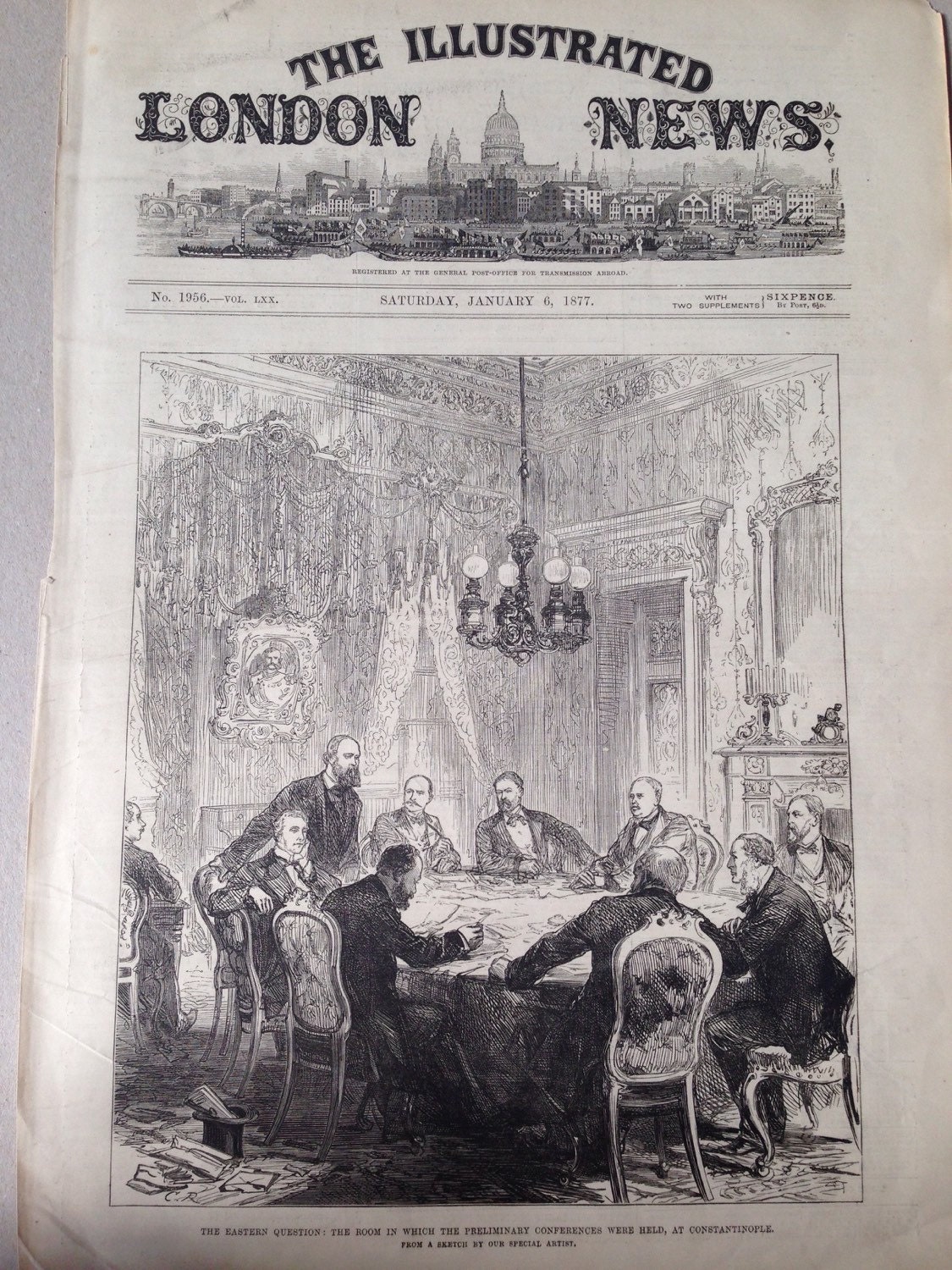 The illustrated London news issue cover, original antique print 1877