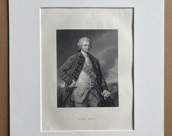 1874 Lord Clive Original Antique Print - Colonial History - East India Company - Portrait - Mounted and Matted - Available Framed
