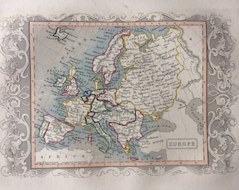 1848 Europe Original Antique Hand-Coloured Engraved Map - Decorative Art - Cartography - Wall Decor