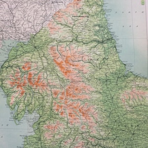 1898 年北イングランド (地理的特徴) 大型オリジナルアンティーク陸地測量地図 - イングランド - 地図作成 - ギフトのアイデア
