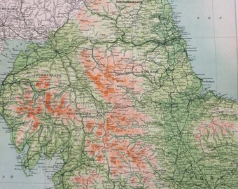 1898 North England (Geographical Features) Large Original Antique Ordnance Survey Map - England - Cartography - Gift Idea