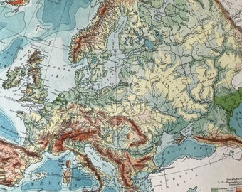 1906 Europe (Physical) Original Antique Map - Mounted and Matted - Available Framed - Geology - Geography