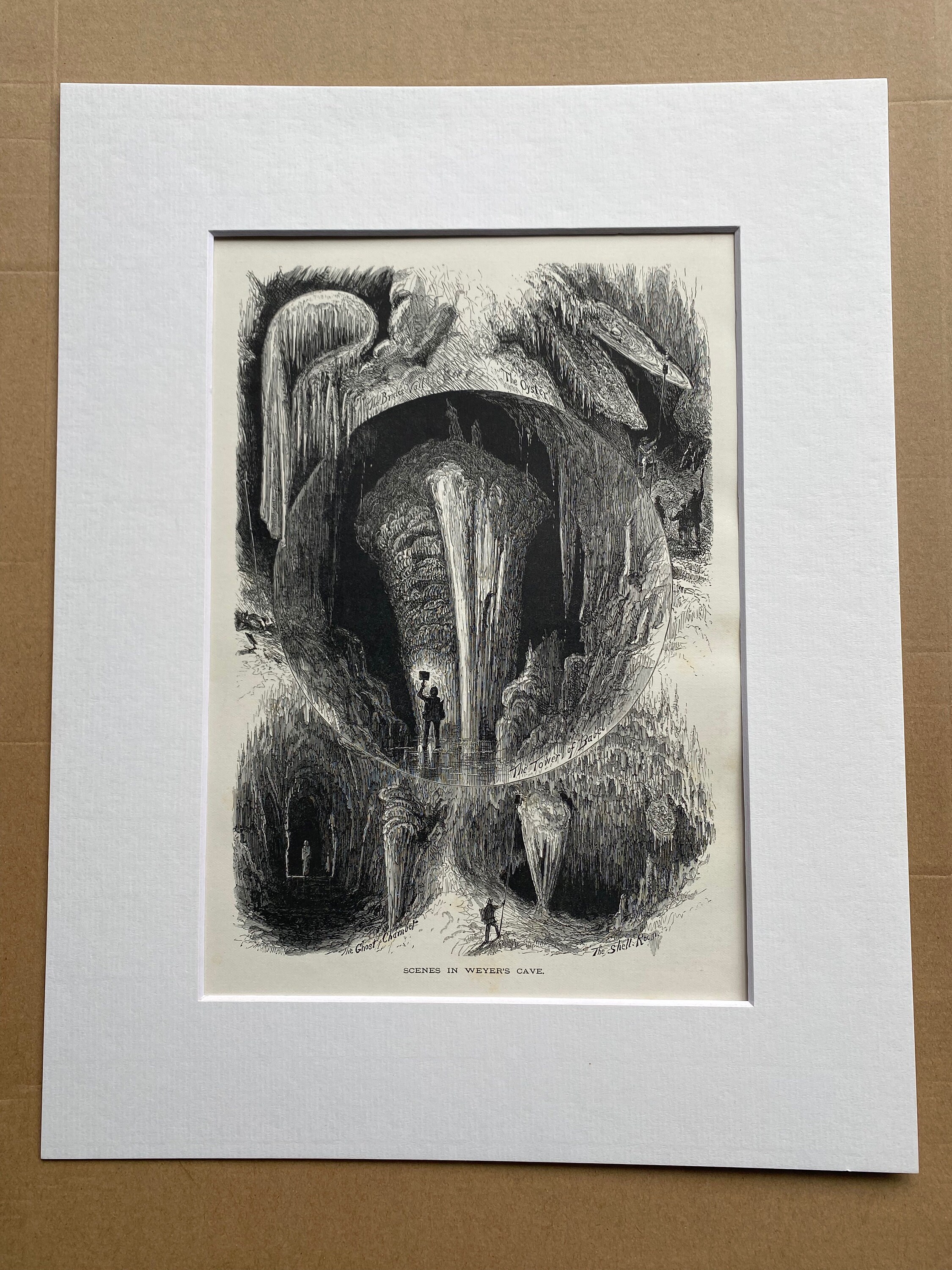 1894 Scenes in Weyer's Cave, Virginia Original Antique Engraving Mounted and Matted