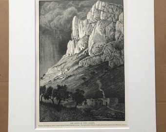1880 The Cliffs of Wady Leimon Original Antique Engraving - Mounted and Matted - Available Framed - Palestine - Israel