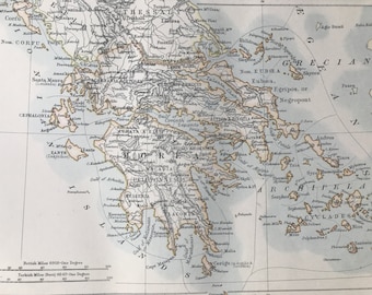 1875 Greece (modern) Original Antique Map - Greek History - Vintage Wall Map - Available Matted and Framed