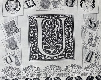 1897 Letter U - Decorative Alphabet Letter Original Antique Print - Birthday Gift - Mounted and Matted - Available Framed