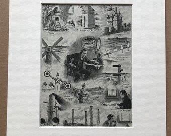 1940s Sending Telegraph Messages through the Ages Original Vintage Print - Mounted and Matted - Technology - Available Framed