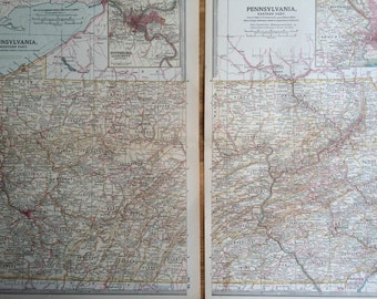 1903 PENNSYLVANIA Original große Antike Landkarten - Wandkarte - Wohnkultur - Kartographie - 31 x 40 cm Detailkarte - Geographie