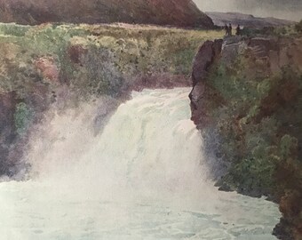 1908 Huka Falls Original Antique Print - Mounted and Matted - Available Framed - Vintage Wall Decor - New Zealand
