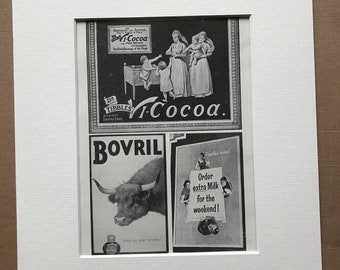 1940s Advertising Original Vintage Print - Bovril, Cocoa, Milk - Food Advertisements - Mounted and Matted - Available Framed