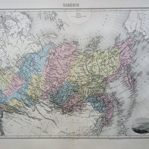 Carte ancienne originale de Sibérie de 1892, Nouvel Atlas Illustre, carte de l'atlas français, géographie, cartographie, carte historique
