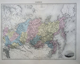 1892 SIBERIA original antique map, Nouvel Atlas Illustre, French atlas map, Geography, Cartography, Historical Map