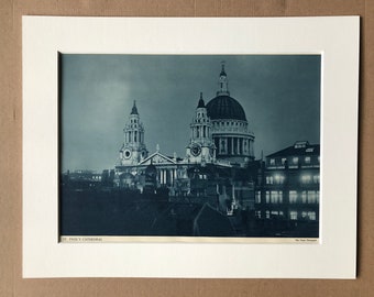 1939 St Paul's Cathedral Original Vintage Print - Mounted and Matted - Photograph by Moonlight - Available Framed