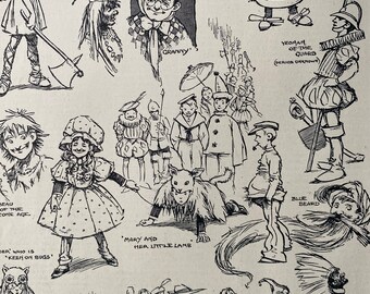 1910 Types of Fancy Dress Original Antique Print - Vintage Cartoon - Children Illustration - Victorian Art - Available Framed