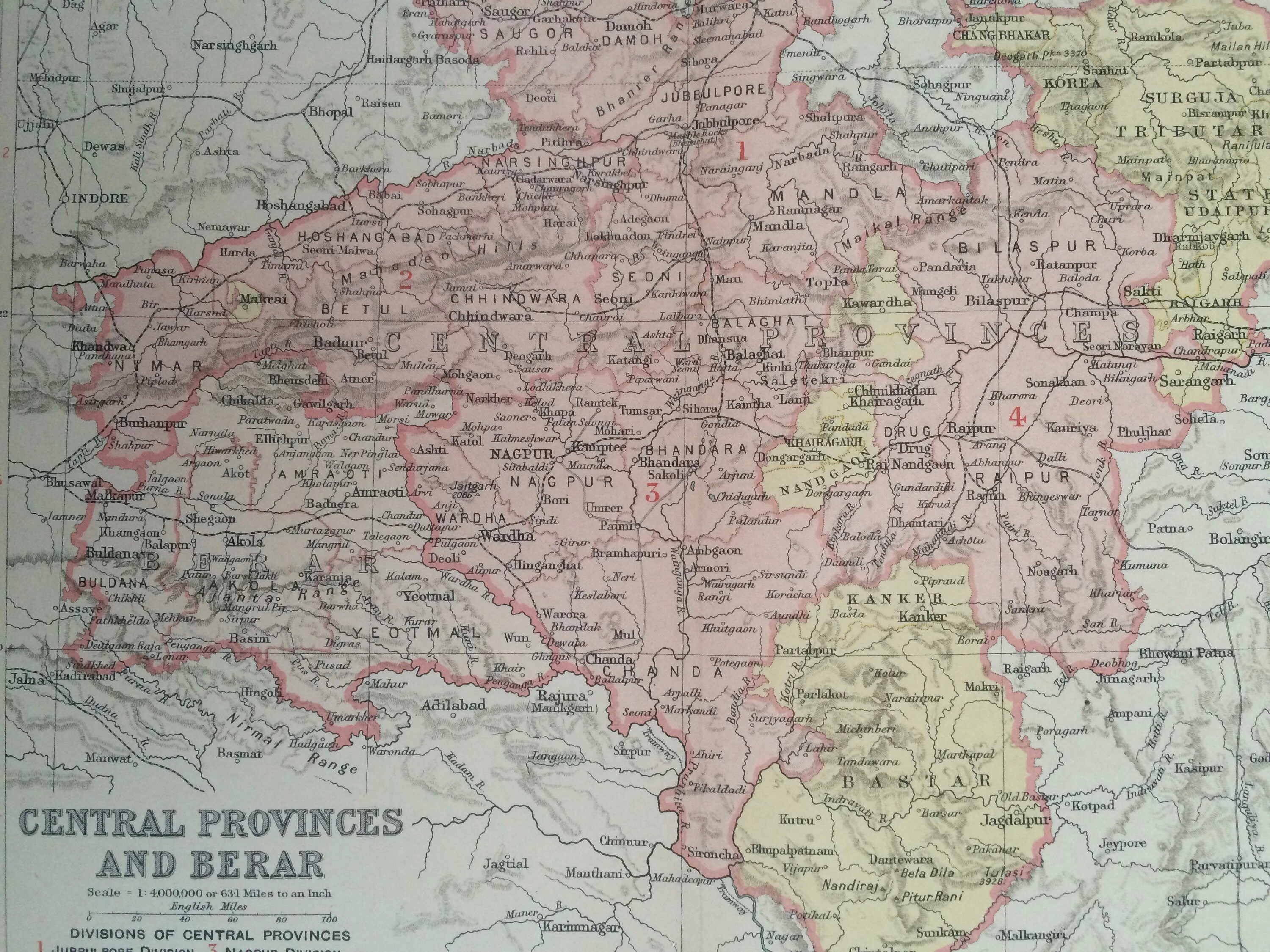 1908 Central Provinces and Berar Original Antique Map showing Etsy