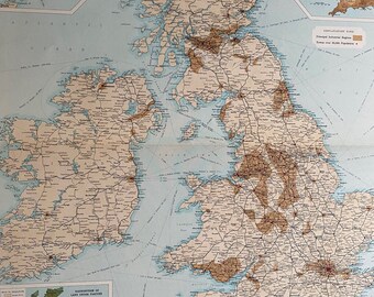 1922 British Isles (Railways and Industrial) Large Original Antique Times Atlas Map - Industrial Regions - Major Towns - Land Cultivation