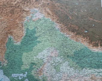 1922 India (North-Western Section) Large Original Antique Times Atlas Physical Map - Pakistan - Baluchistan - Nepal - Tibet - Himalayas