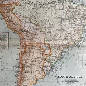 Grande carte ancienne originale de l'Amérique du Sud de 1903 - carte murale - décoration d'intérieur - cartographie - carte détaillée - géographie