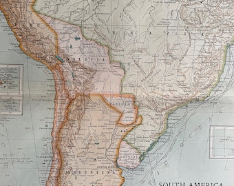 1903 South America Original Large Antique Map - Wall Map - Home Decor - Cartography - Detailed Map - Geography