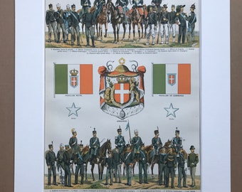 1897 Italy - Army and Flags Original Antique Print - Military Decor - Italian History - Mounted and Matted - Available Framed