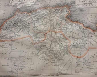 1877 Algeria, Morocco, Tunisia and Libya Original Antique Map - Available Framed - Tripoli - Vintage Wall Decor - North Africa