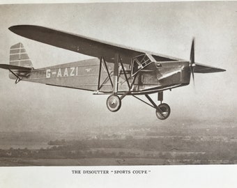 1931 Desoutter 'Sports Coupe' Original Vintage Photo Print  - Airplane -  British Aircraft - Aviation - Available Framed